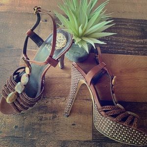 Vince Camuto beaded platform sandal.
